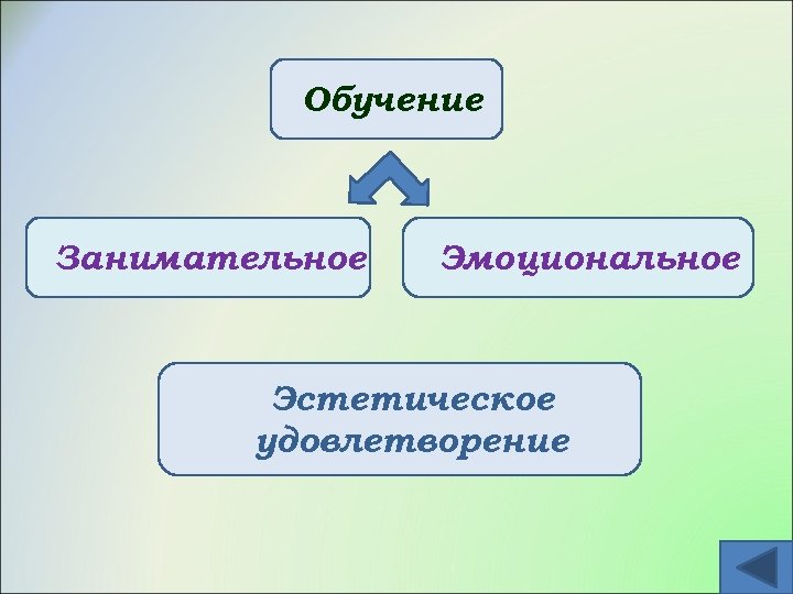 Обучение Занимательное Эмоциональное Эстетическое удовлетворение 