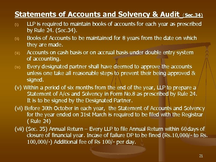 Statements of Accounts and Solvency & Audit (Sec. 34) LLP is required to maintain