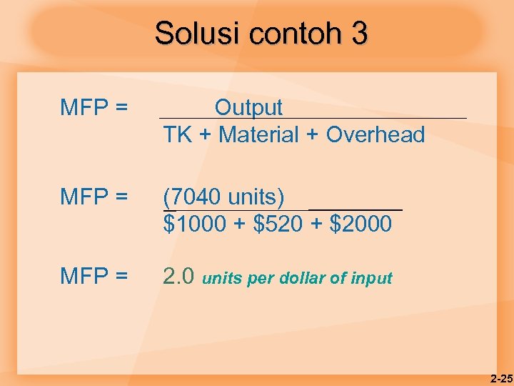 Solusi contoh 3 MFP = Output TK + Material + Overhead MFP = (7040