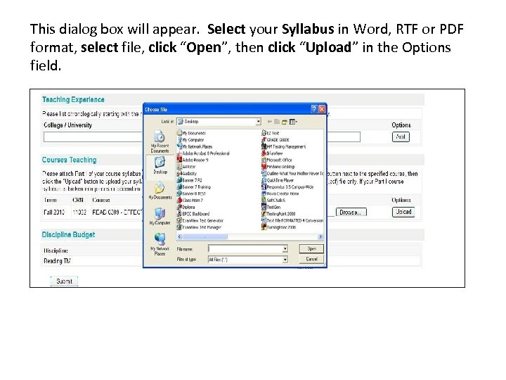 This dialog box will appear. Select your Syllabus in Word, RTF or PDF format,
