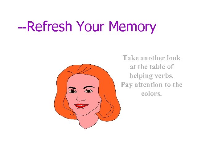 --Refresh Your Memory Take another look at the table of helping verbs. Pay attention