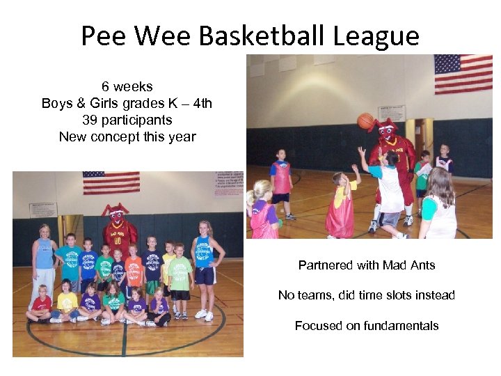 Pee Wee Basketball League 6 weeks Boys & Girls grades K – 4 th