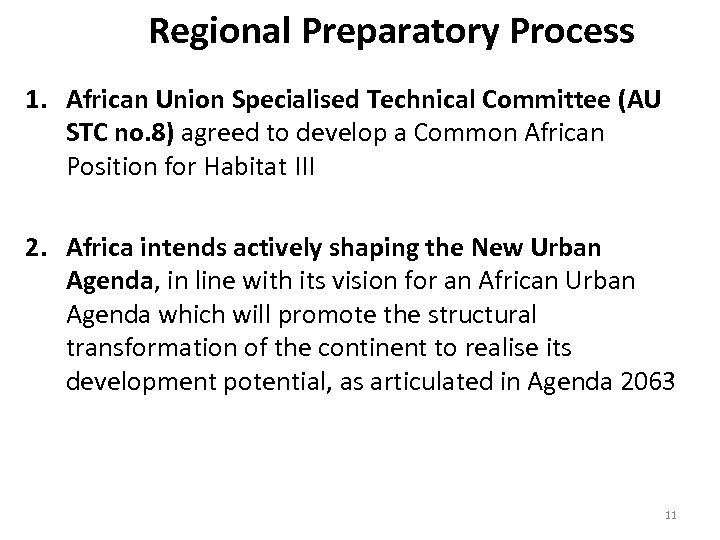 Regional Preparatory Process 1. African Union Specialised Technical Committee (AU STC no. 8) agreed