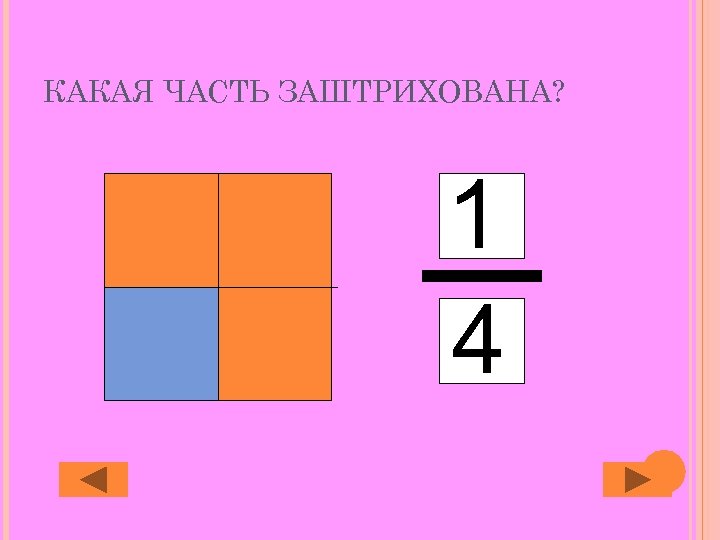 КАКАЯ ЧАСТЬ ЗАШТРИХОВАНА? 1 4 