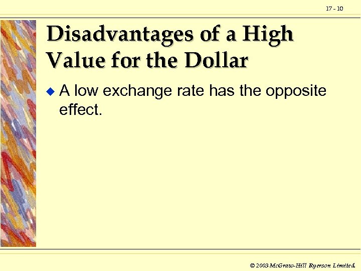 17 - 10 Disadvantages of a High Value for the Dollar u A low