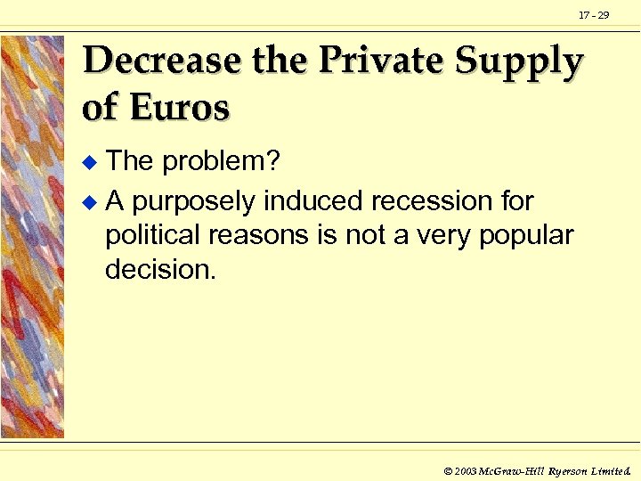 17 - 29 Decrease the Private Supply of Euros The problem? u A purposely