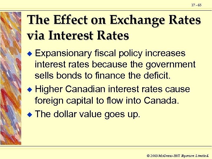 17 - 65 The Effect on Exchange Rates via Interest Rates Expansionary fiscal policy