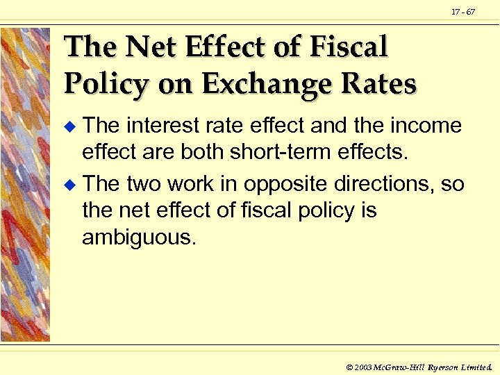 17 - 67 The Net Effect of Fiscal Policy on Exchange Rates The interest