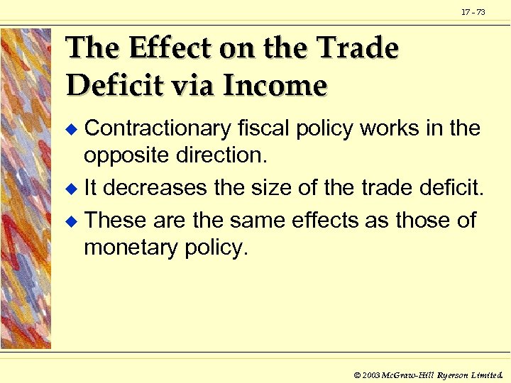 17 - 73 The Effect on the Trade Deficit via Income Contractionary fiscal policy