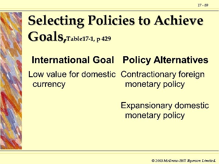 17 - 89 Selecting Policies to Achieve Goals, Table 17 -1, p 429 ©