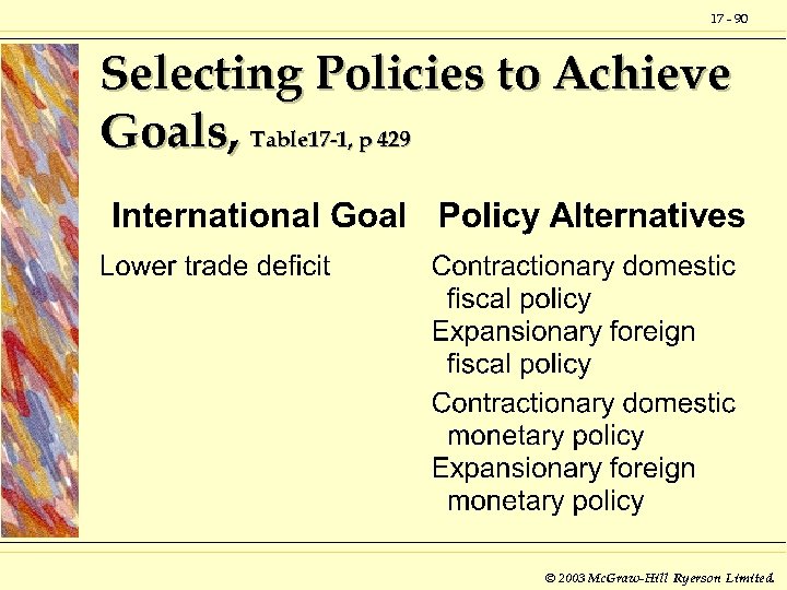 17 - 90 Selecting Policies to Achieve Goals, Table 17 -1, p 429 ©