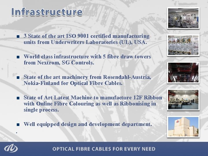 3 State of the art ISO 9001 certified manufacturing units from Underwriters Laboratories (UL),