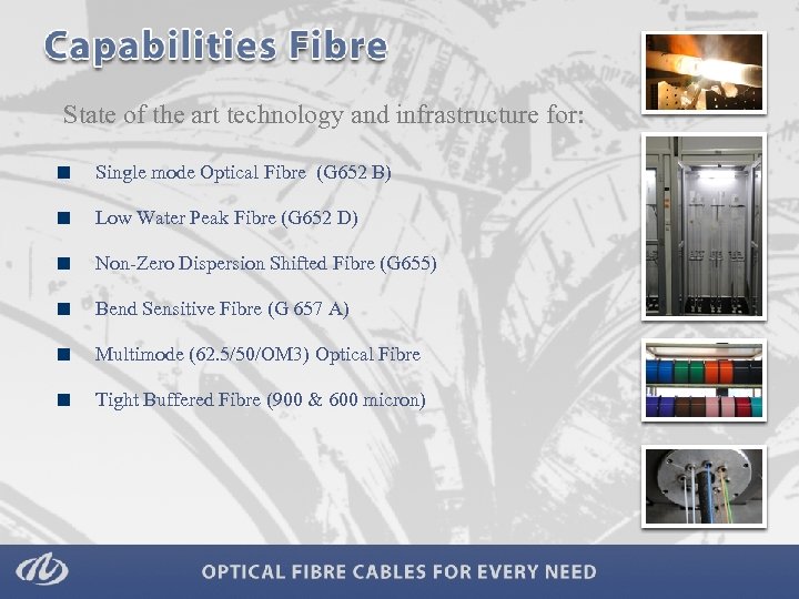 State of the art technology and infrastructure for: Single mode Optical Fibre (G 652