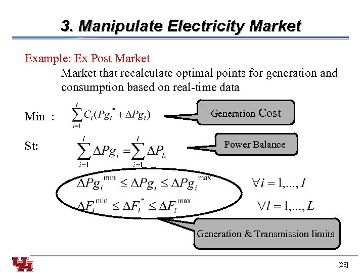 3. Manipulate Electricity Market Example: Ex Post Market that recalculate optimal points for generation