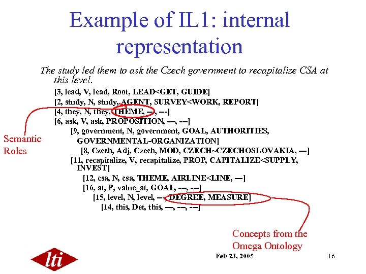 Example of IL 1: internal representation The study led them to ask the Czech