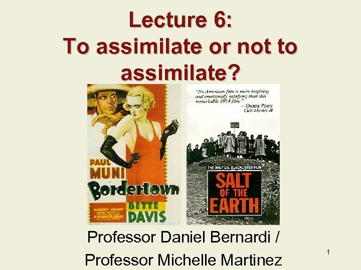 Lecture 6: To assimilate or not to assimilate? Professor Daniel Bernardi / Professor Michelle