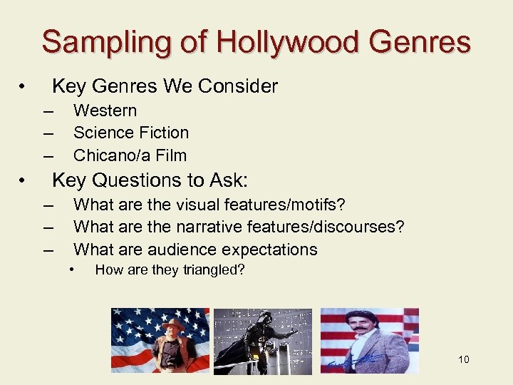 Sampling of Hollywood Genres • Key Genres We Consider – – – • Western