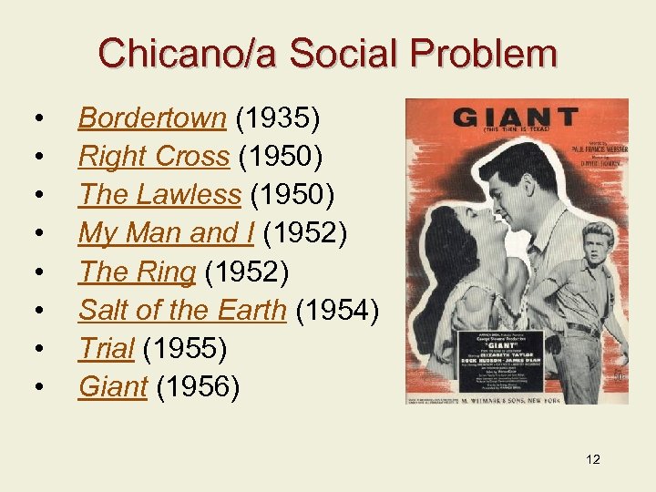 Chicano/a Social Problem • • Bordertown (1935) Right Cross (1950) The Lawless (1950) My