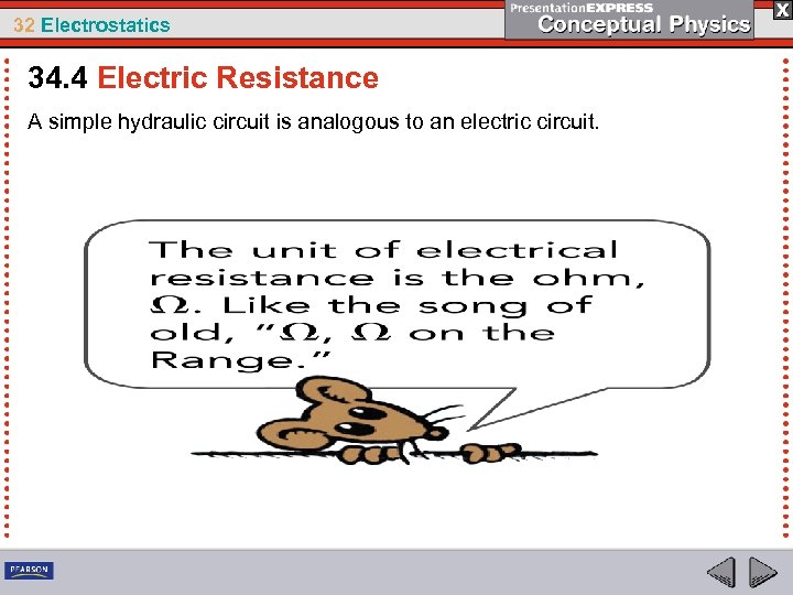 32 Electrostatics 34. 4 Electric Resistance A simple hydraulic circuit is analogous to an