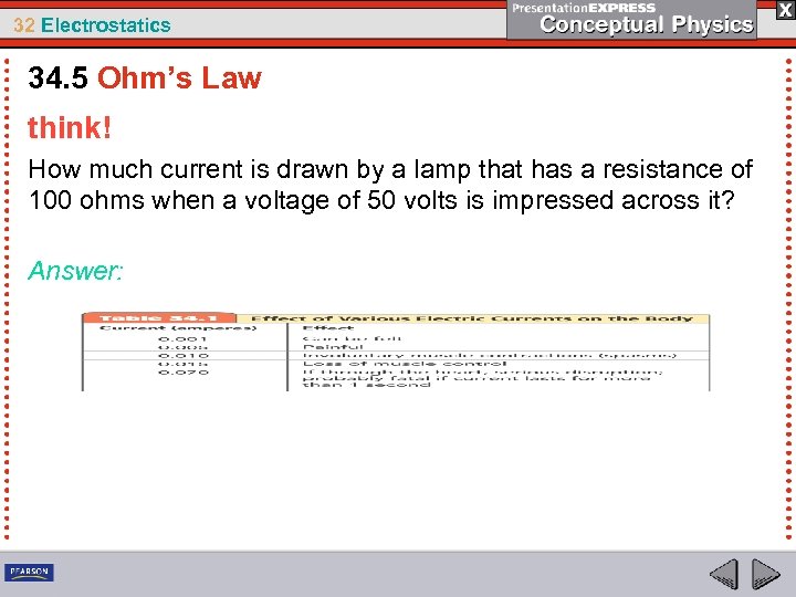 32 Electrostatics 34. 5 Ohm’s Law think! How much current is drawn by a