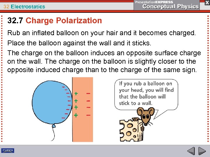 32 Electrostatics 32. 7 Charge Polarization Rub an inflated balloon on your hair and