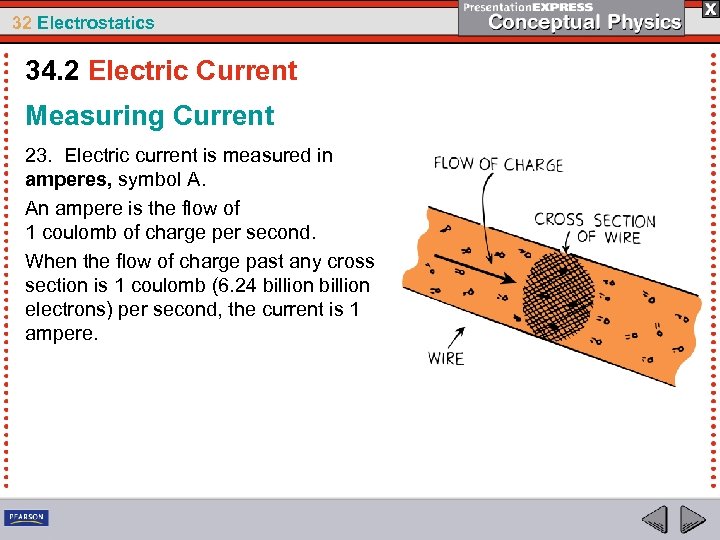 32 Electrostatics 34. 2 Electric Current Measuring Current 23. Electric current is measured in