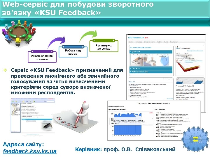 Web-сервіс для побудови зворотного зв'язку «KSU Feedback» 46 v Сервіс «KSU Feedback» призначений для