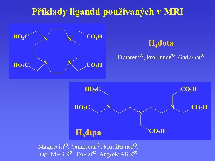 Příklady ligandů používaných v MRI H 4 dota Dotarem®, Pro. Hance®, Gadovist® H 5