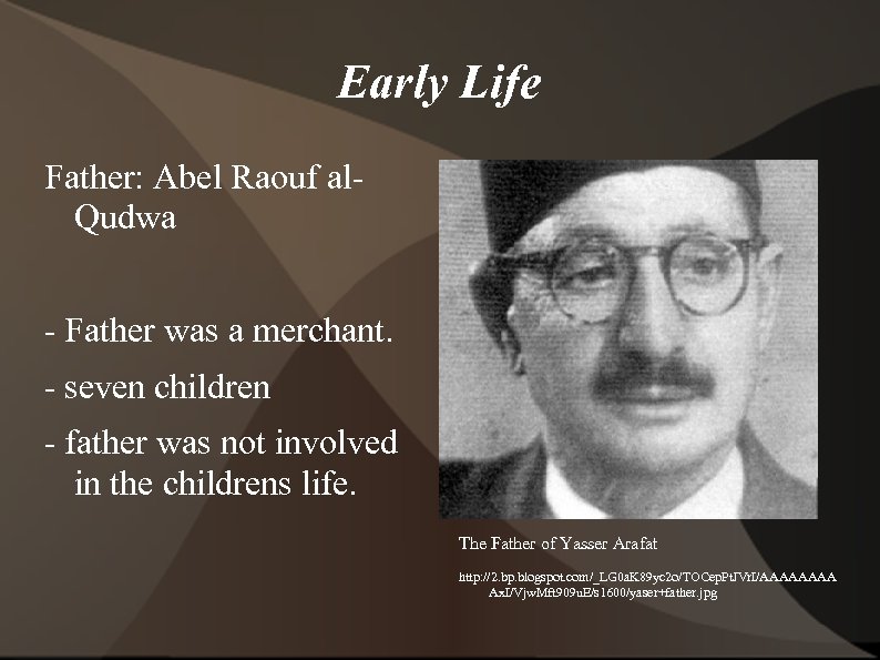 Early Life Father: Abel Raouf al. Qudwa - Father was a merchant. - seven