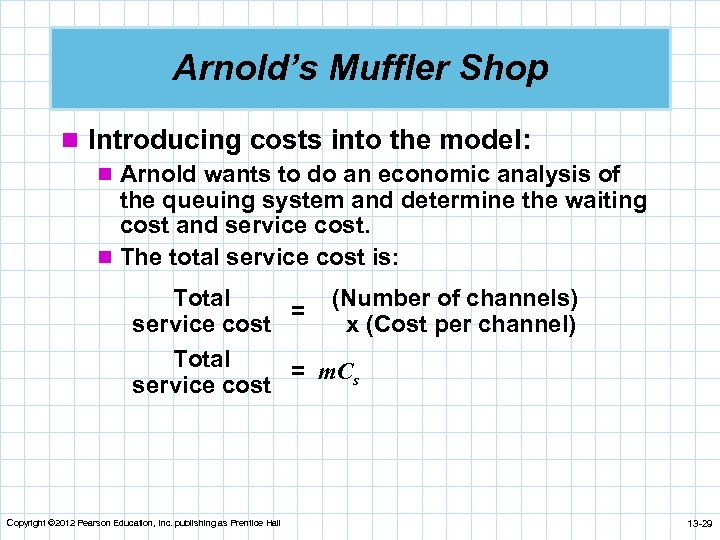 Arnold’s Muffler Shop n Introducing costs into the model: n Arnold wants to do