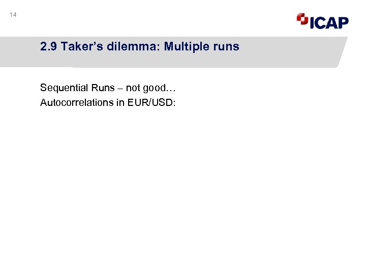 14 2. 9 Taker’s dilemma: Multiple runs Sequential Runs – not good… Autocorrelations in