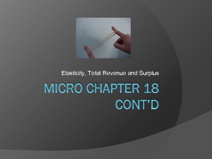 Elasticity, Total Revenue and Surplus MICRO CHAPTER 18 CONT’D 