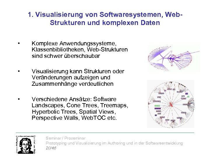 1. Visualisierung von Softwaresystemen, Web. Strukturen und komplexen Daten • Komplexe Anwendungssysteme, Klassenbibliotheken, Web-Strukturen