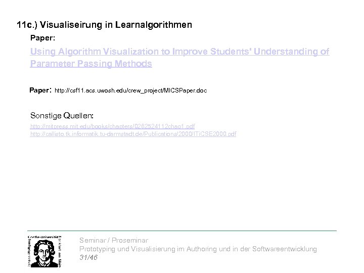 11 c. ) Visualiseirung in Learnalgorithmen Paper: Using Algorithm Visualization to Improve Students' Understanding