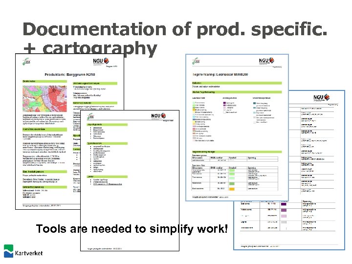 Documentation of prod. specific. + cartography Tools are needed to simplify work! 