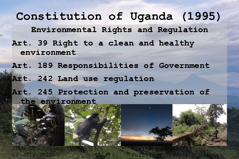 Constitution of Uganda (1995) Environmental Rights and Regulation Art. 39 Right to a clean