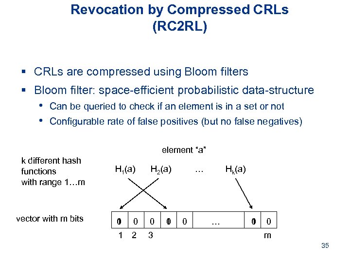 Revocation by Compressed CRLs (RC 2 RL) § CRLs are compressed using Bloom filters