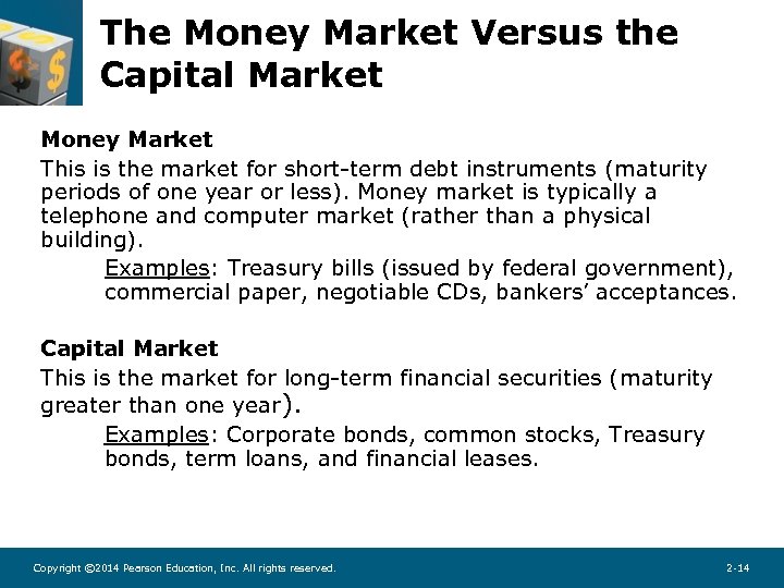 The Money Market Versus the Capital Market Money Market This is the market for