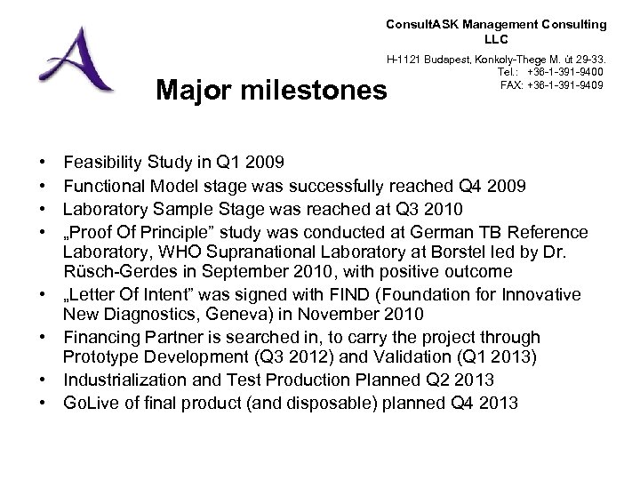 Consult. ASK Management Consulting LLC H-1121 Budapest, Konkoly-Thege M. út 29 -33. Tel. :