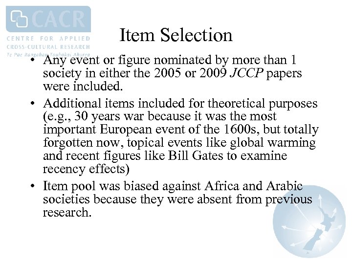 Item Selection • Any event or figure nominated by more than 1 society in