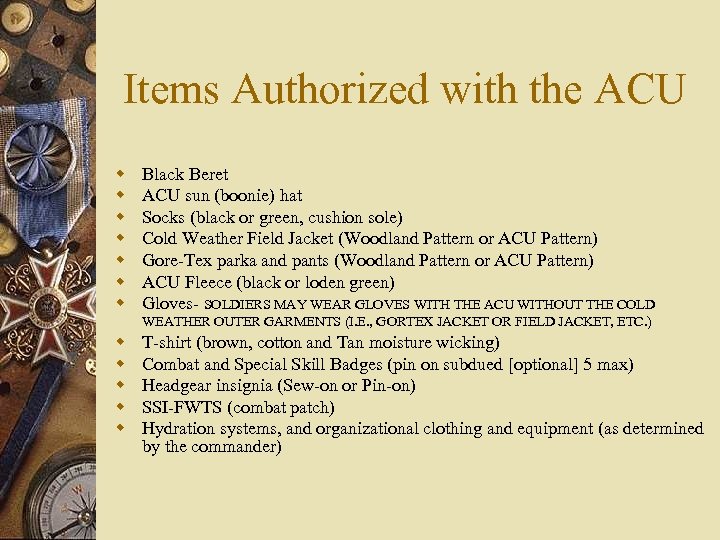 Items Authorized with the ACU w w w Black Beret ACU sun (boonie) hat