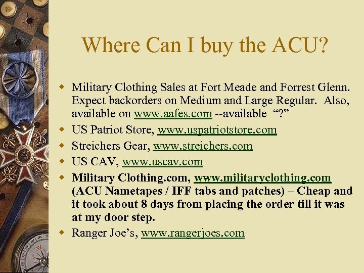 Where Can I buy the ACU? w Military Clothing Sales at Fort Meade and