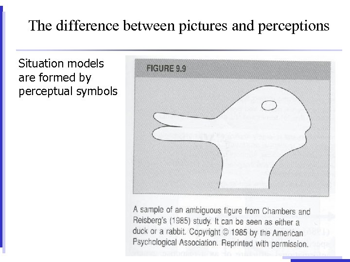 The difference between pictures and perceptions Situation models are formed by perceptual symbols 