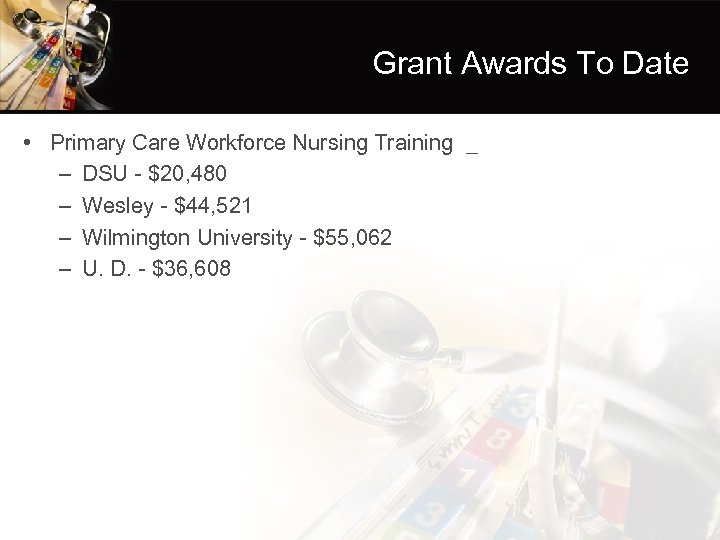 Grant Awards To Date • Primary Care Workforce Nursing Training _ – DSU -