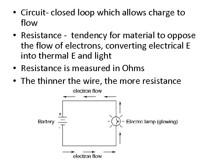  • Circuit- closed loop which allows charge to flow • Resistance - tendency