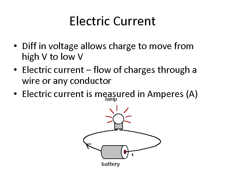 Electric Current • Diff in voltage allows charge to move from high V to