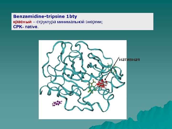 Benzamidine-tripsine 1 bty красный – структура минимальной энергии; CPK- native. нативная 