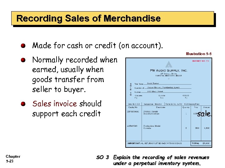 Recording Sales of Merchandise Made for cash or credit (on account). Normally recorded when