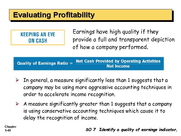 Evaluating Profitability Earnings have high quality if they provide a full and transparent depiction