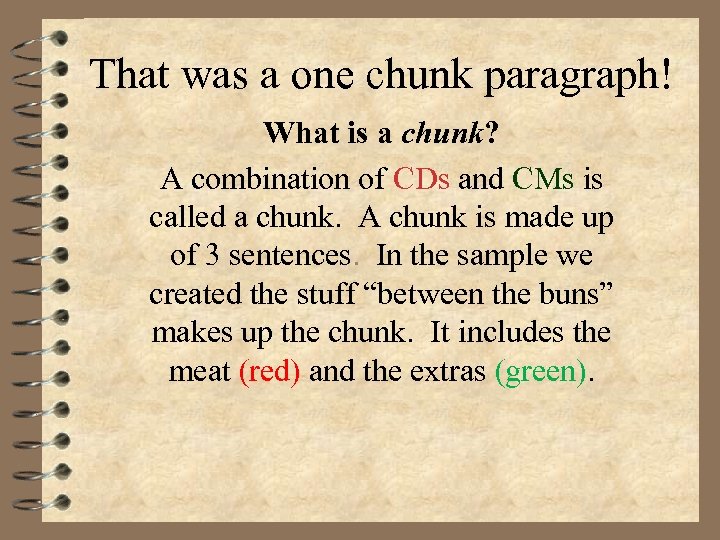 That was a one chunk paragraph! What is a chunk? A combination of CDs